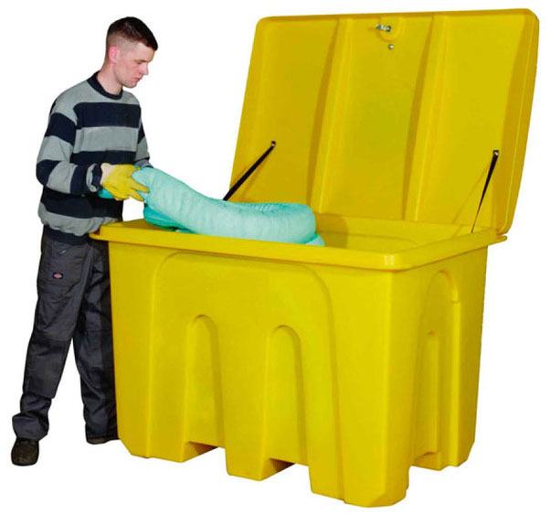 Resistente contenedor de 1000 litros en polietileno rotomoldeado compatible con muchos productos químicos 